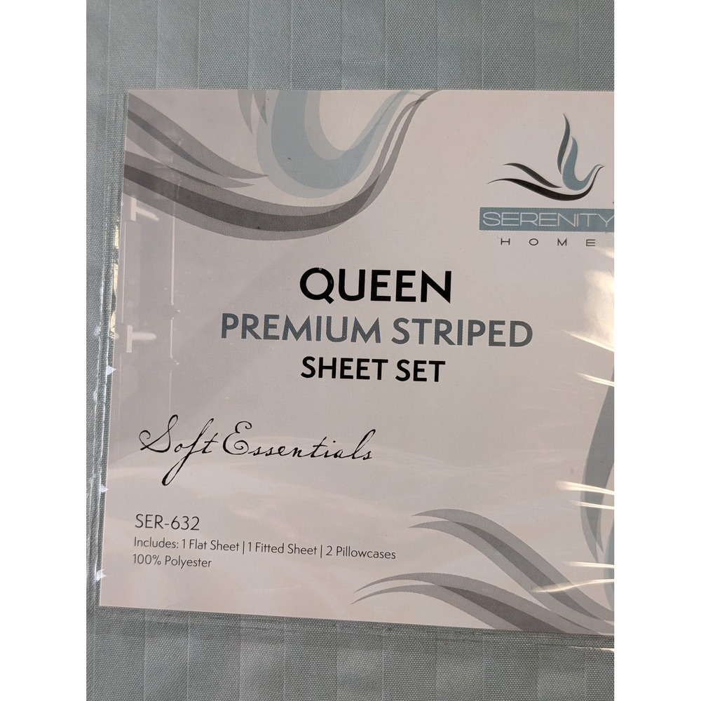 Serenity Home Queen Premium Striped Sheet Set Soft Essentials Light Blue SER-632